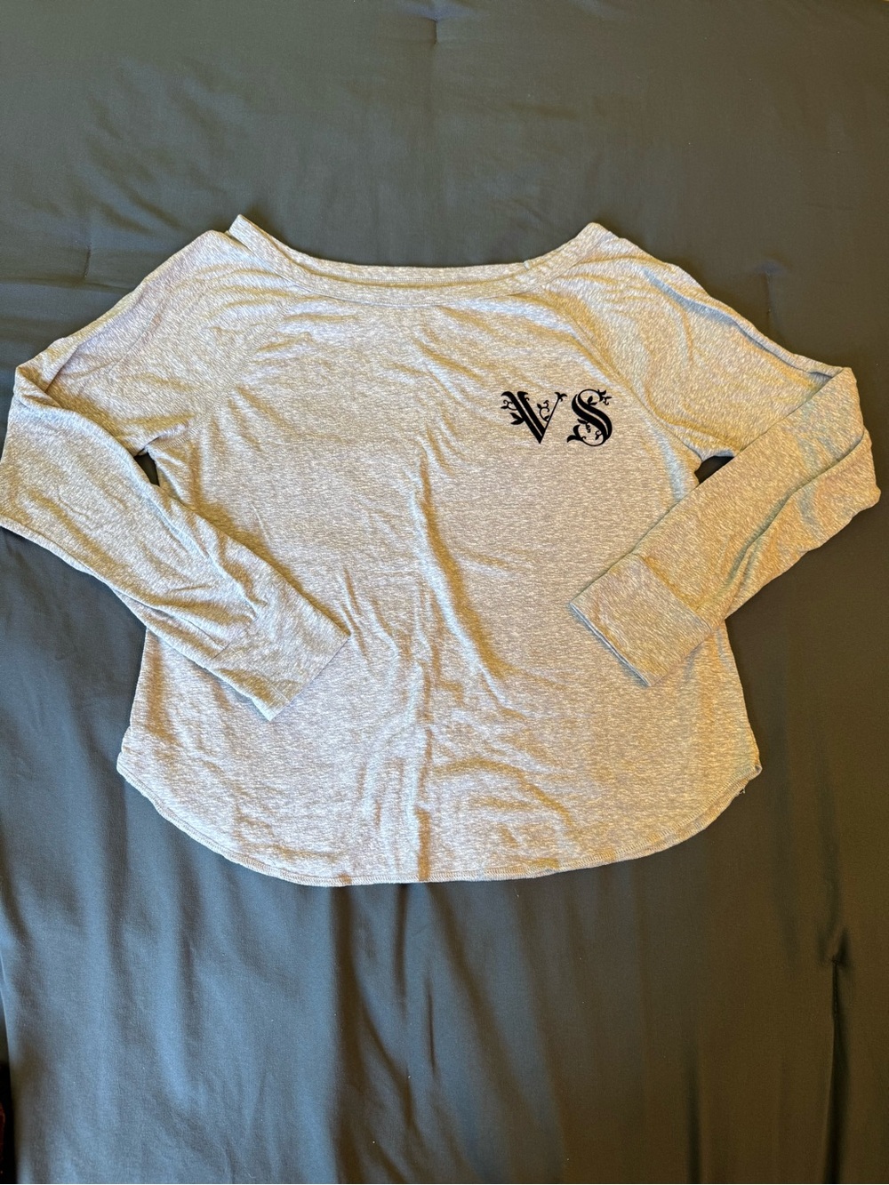Victoria's Secret Light Gray Long Sleeve Scoop Neck Tee with VS Logo